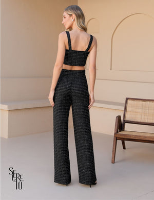 Conjunto Blusa e Calça Tweed Bia Preto