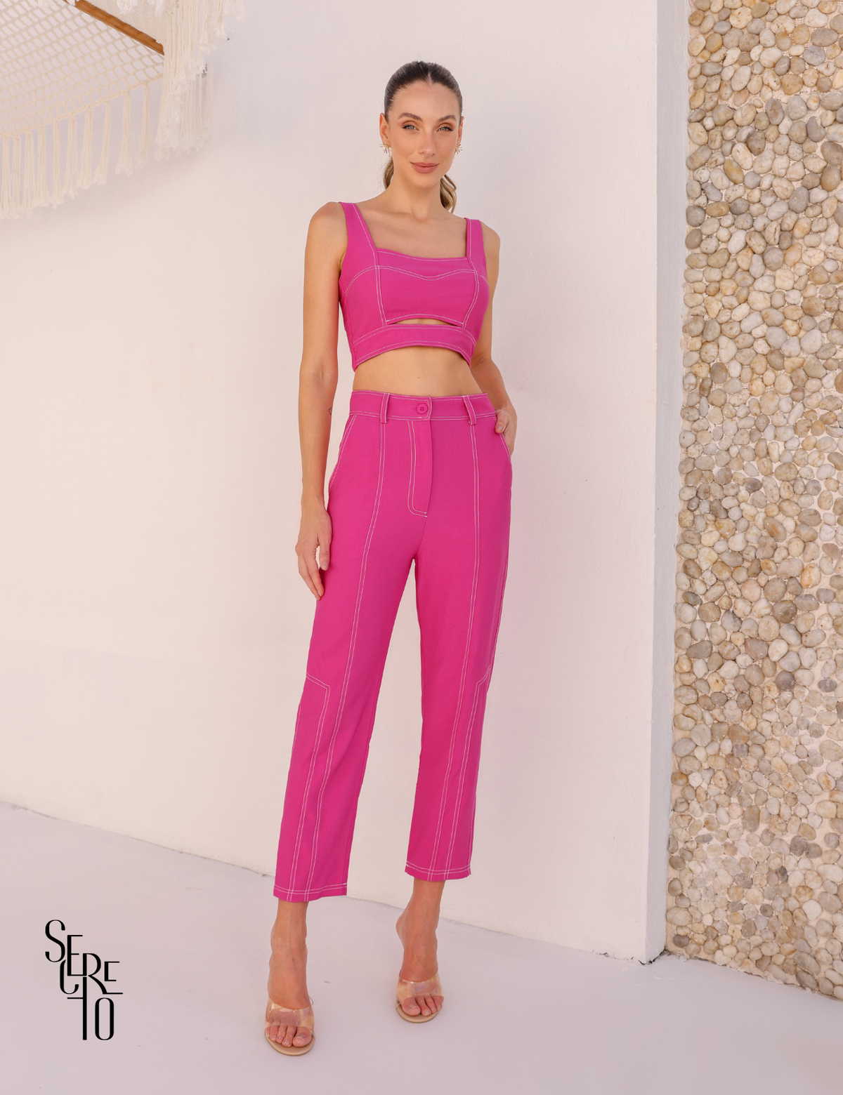Conjunto Cropped e Calça Lina Rosa