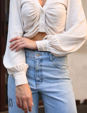 Camisa Drapeada Botões Marcela Areia