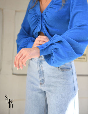 Camisa Drapeada Botões Marcela Azul