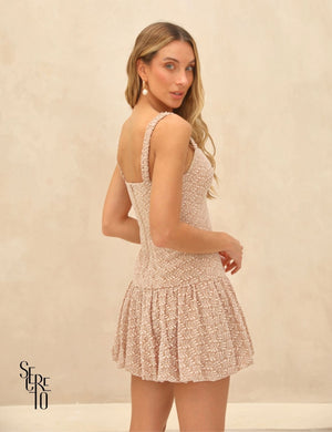 Vestido Curto Balonê Laise Larissa Bege