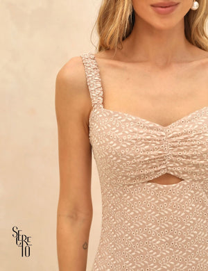 Vestido Curto Balonê Laise Larissa Bege