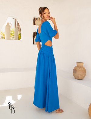 Vestido manga bufante Yasmine azul