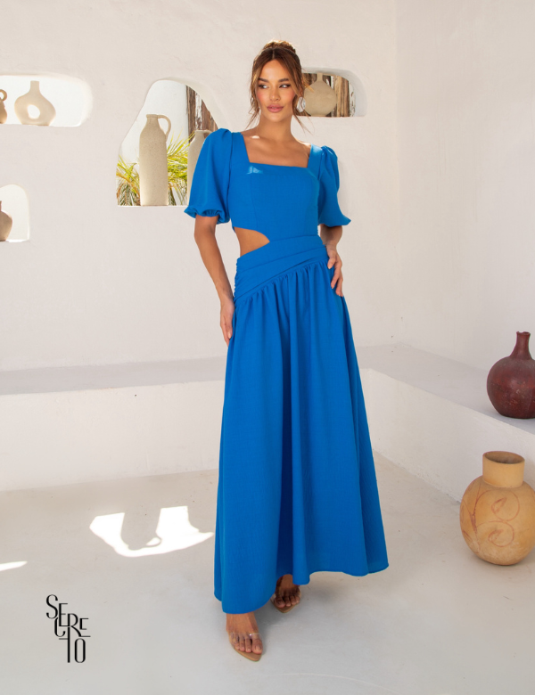 Vestido manga bufante Yasmine azul