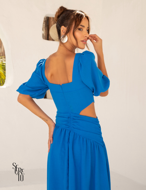 Vestido manga bufante Yasmine azul