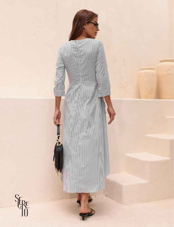 Secreto Vestido Longo Listrado Mulet Floriada Preto