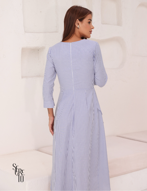 Secreto Vestido Longo Listrado Mulet Azul