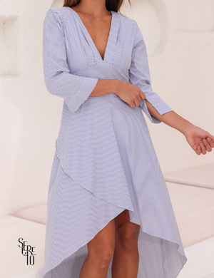 Secreto Vestido Longo Listrado Mulet Azul