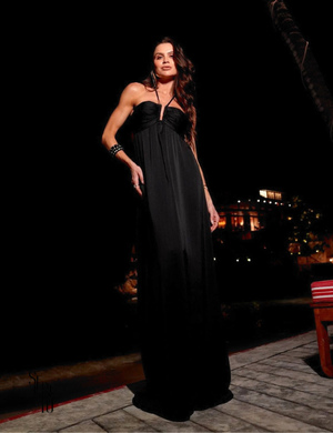Secreto Vestido Longo Plissado Jacqueline Preto