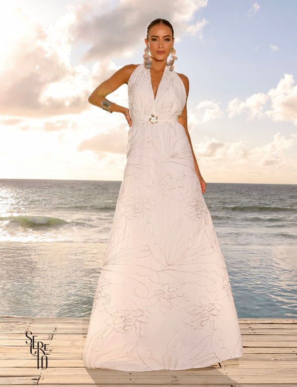 Secreto Vestido Longo Bordado Neya Off White