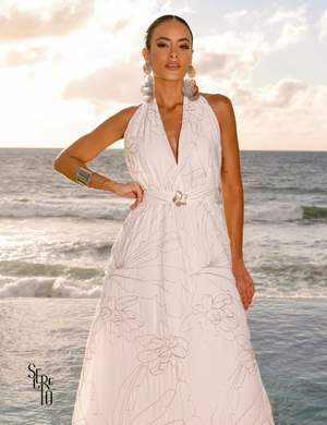 Secreto Vestido Longo Bordado Neya Off White