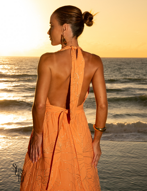 Secreto Vestido Longo Bordado Neya Laranja