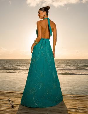 Secreto Vestido Longo Bordado Neya Esmeralda