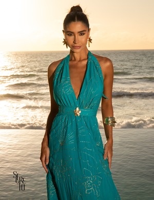 Secreto Vestido Longo Bordado Neya Esmeralda