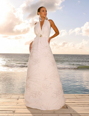 Secreto Vestido Longo Bordado Neya Off White