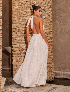 Secreto Vestido Longo Bordado Frente Única Jenifer Off White