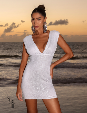 Vestido Curto Ombreiras Paetê Veronika Off White