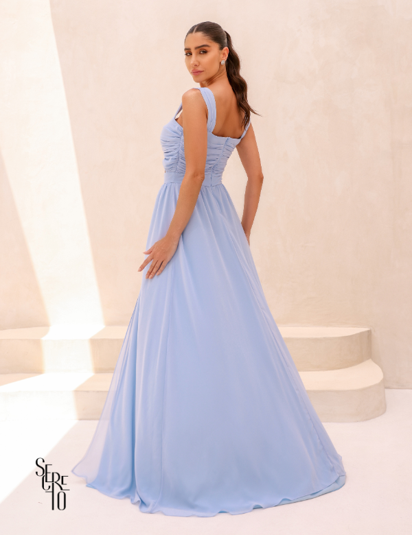 Secreto Vestido Longo Busto franzido Francine Azul Serenity