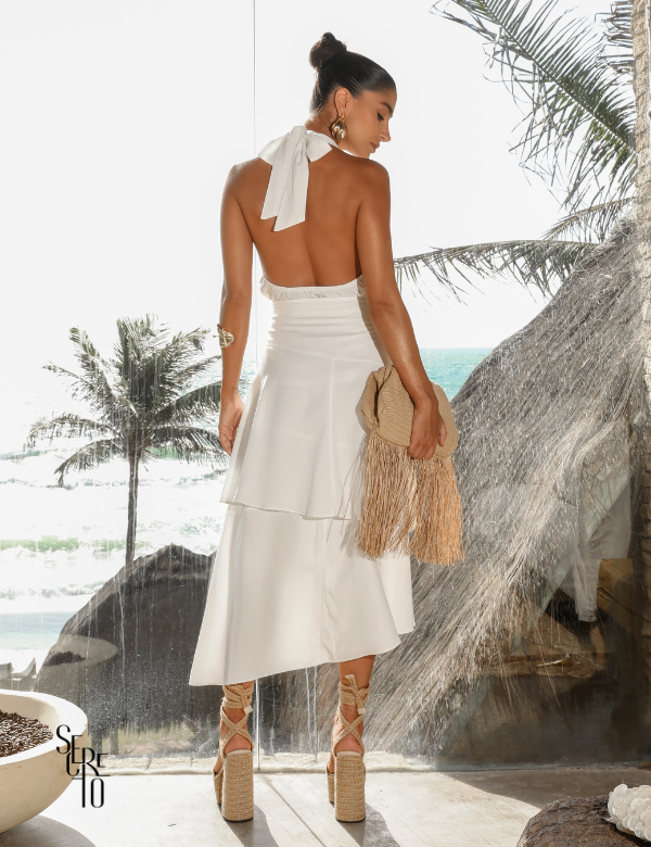 Secreto Conjunto Blusa e Saia Assimétrica Maia Branco