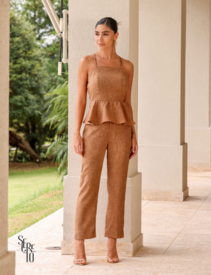 Conjunto Blusa e Calça Peplum Francesca Caramelo