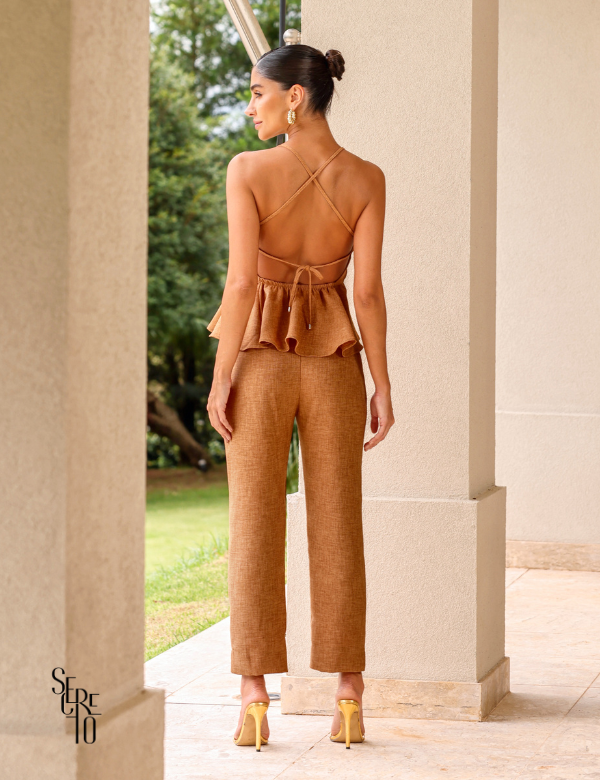Conjunto Blusa e Calça Peplum Francesca Caramelo
