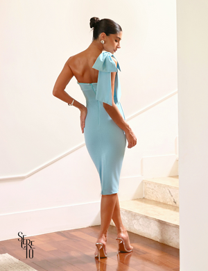 Vestido Midi Alça com Laço Charlotta Azul Serenity