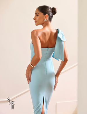 Vestido Midi Alça com Laço Charlotta Azul Serenity