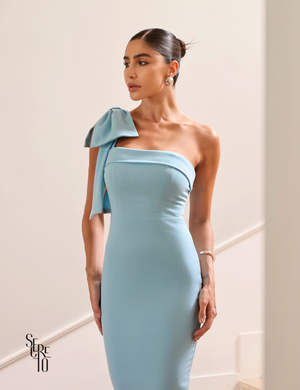 Vestido Midi Alça com Laço Charlotta Azul Serenity