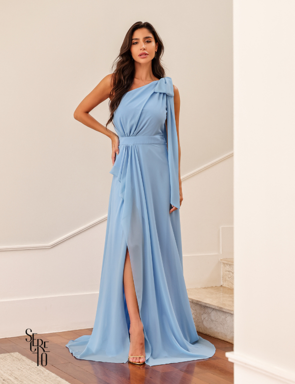 Vestido longo fenda Azul Claro Cícera