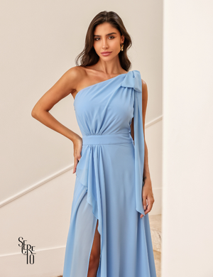 Vestido longo fenda Azul Claro Cícera