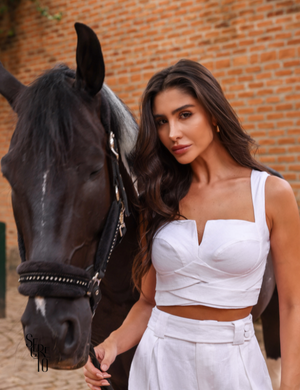 Conjunto Cropped e Calça Linho Denise Off White