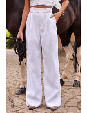 Conjunto Cropped e Calça Linho Denise Off White