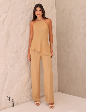 Conjunto Blusa e Calça Assimétrico Tramy Nougat