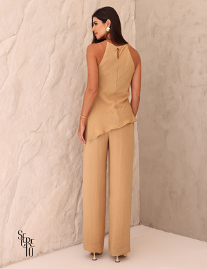Conjunto Blusa e Calça Assimétrico Tramy Nougat