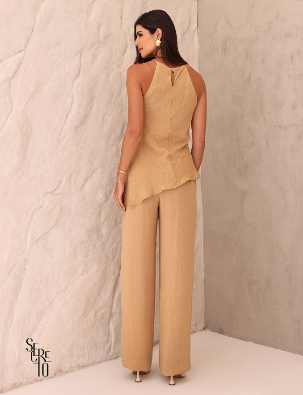 Conjunto Blusa e Calça Assimétrico Tramy Nougat
