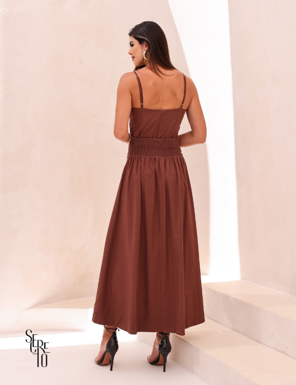 Conjunto Regata e Saia Pregas Minji Marrom