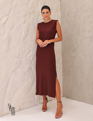 Vestido Midi Com Cinto Yujin Marrom