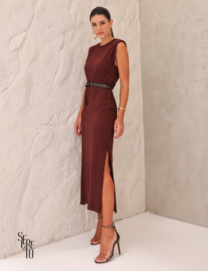 Vestido Midi Com Cinto Yujin Marrom