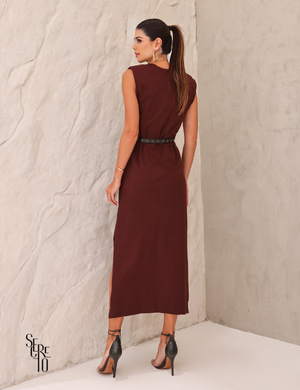 Vestido Midi Com Cinto Yujin Marrom