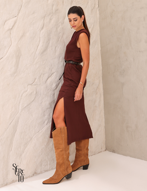 Vestido Midi Com Cinto Yujin Marrom