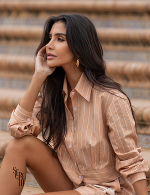 Conjunto Camisa e Short Listrado Savannah Bege