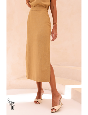 Conjunto Blusa e Saia Alfaiataria Chiara Caramelo