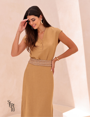 Conjunto Blusa e Saia Alfaiataria Chiara Caramelo