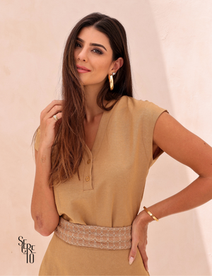 Conjunto Blusa e Saia Alfaiataria Chiara Caramelo