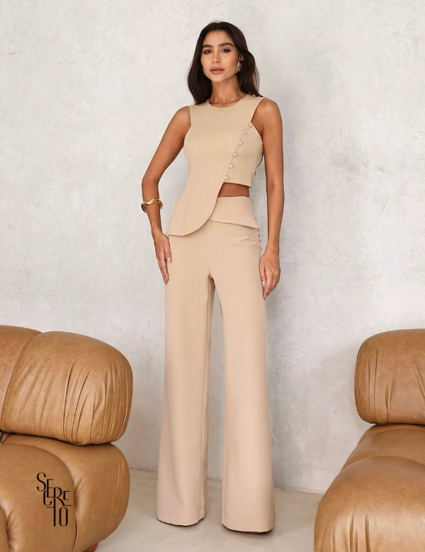 Conjunto Regata e Calça Alfaiataria Aline Bege