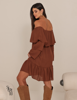 Vestido Curto Ombro a Ombro Livia Verde Marrom