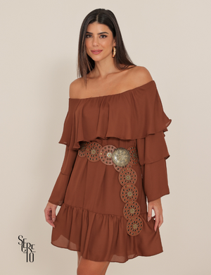 Vestido Curto Ombro a Ombro Livia Verde Marrom