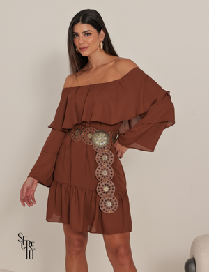 Vestido Curto Ombro a Ombro Livia Verde Marrom