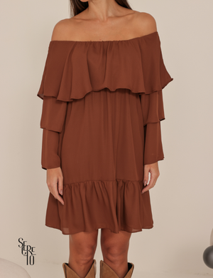 Vestido Curto Ombro a Ombro Livia Verde Marrom