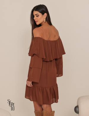 Vestido Curto Ombro a Ombro Livia Verde Marrom